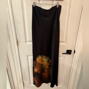 Misa Los Angeles Black Maxi Skirt with Orange Floral